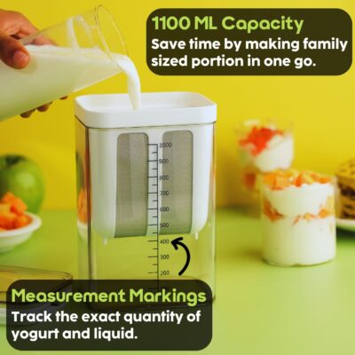InstaCuppa Greek Yogurt Strainer, 1100ml Multi Yoghurt Maker Strainer with Fine Mesh Bag & Lid for Thick Greek Yogurt, Soybean Milk, Kefir, Berries, Soup, Fruit Juice, Coffee - Image 3