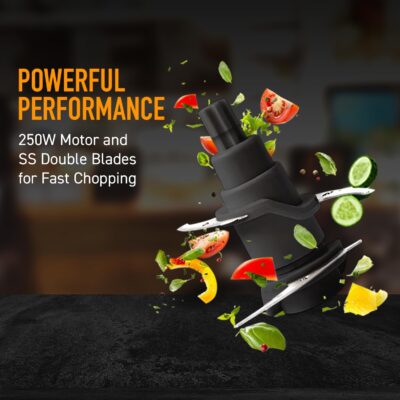 KENT Electric Chopper-B for Kitchen 250 Watt | Chop, Mince, Puree, Whisk, 400 ml Capacity | Stainless Steel Double Chopping Blades | Transparent Chopping Bowl | Anti-Skid | One Touch Operation | Black - Image 3