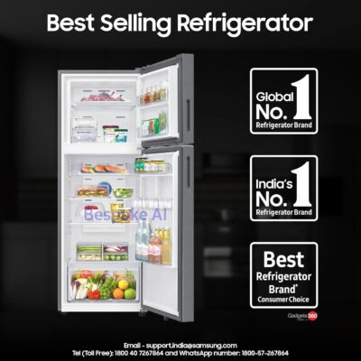 Samsung 330 L, 2 Star, Convertible 5-in-1, Digital Inverter, Frost Free Double Door, WiFi Enabled Bespoke AI Refrigerator (RT34DG5A2BSLHL, Real Steel, Silver) - Image 4