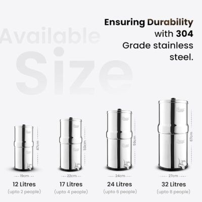 RAMA Gravity Water Filter | 24L Total Capacity (12L Storage) | 304 Stainless Steel Purifier for Home | 10-Year Manufacturer Warranty | Includes 2 Spirit 7" Ceramic Candles & Stainless Steel Tap - Image 6