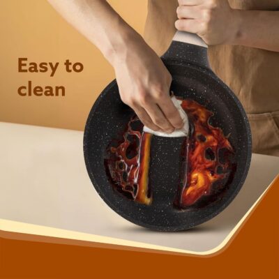 AGARO Imperial Granite Non Stick Cookware Set, 4pcs Cookware Set, 24cm Fry Pan & Casserole with Lid, 16cm Sauce pan with Lid, 28cm Deep Fry Pan with Lid, Cast Aluminium, Gas & Induction Compatible. - Image 5