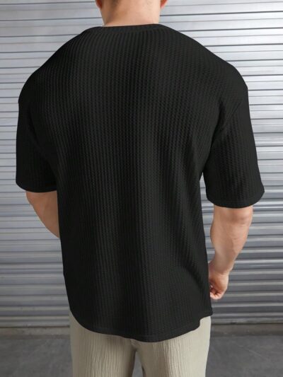 Imsa Moda Mens Solid Dotted Unique Design Oversized Tshirt for Men - Round Neck Loose Fit Drop Shoulder Mens T-Shirt - Image 2