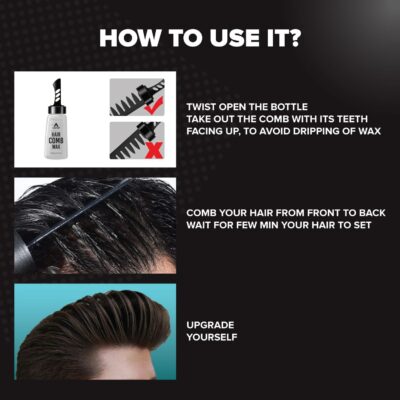 Man-Up Hair Comb Wax | 2-in-1 Men Hair Styling Gel with Comb | Strong Hold Wet look | Long Lasting | Styling Moisturizing – 140ml - Image 5