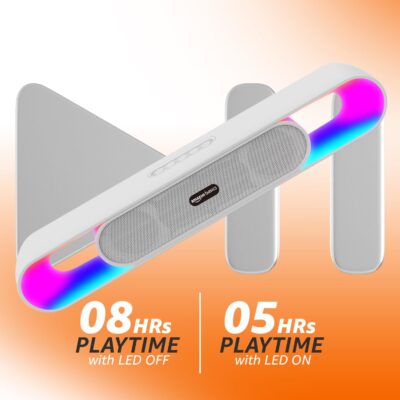 amazon basics SB18R 18W Bluetooth Soundbar with 2000 mAh Battery | 2X Bass | Up to 8 hrs of Playback | RGB LED Lights | Bluetooth 5.3, Aux & USB Connectivity (White) - Image 4