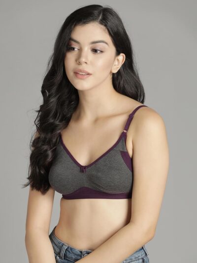 Clovia Women's Cotton Rich Solid Non-Padded Full Cup Wire Free T-Shirt Bra - Dark Grey - Image 2