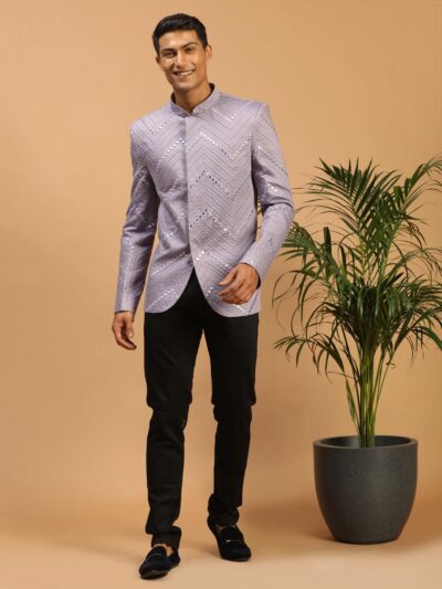 VASTRAMAY Mirror Work Embellished Viscose Jodhpuri Coat for Men – Stylish Ethnic Wear for Weddings & Special Occasions - Image 5