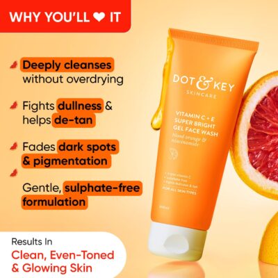 DOT & KEY Vitamin C + E Super Bright Gel Face Wash For Glowing And Brightening Skin | All Skin Types|With Triple Vitamin C| Face Wash For Women & Men|100 Ml - Image 2
