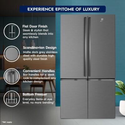 Electrolux 600L Frost Free Inverter French Door Refrigerator, TasteLockPlus Technology, FlexStor, Matte Dark Grey Stainless Steel, UltimateTaste 700, EQE6000A-B - Image 5