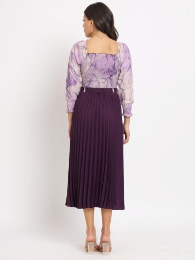 OTABU Women A-line Dress with Pleats, has an Square Neck, Printed Top Comes with a Belt - Image 2