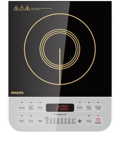 Philips Viva Collection HD4928/01 2100-Watt Induction Cooktop (Black) & Classic GC097/50 750-Watt Dry Iron (Peach) Combo - Image 2