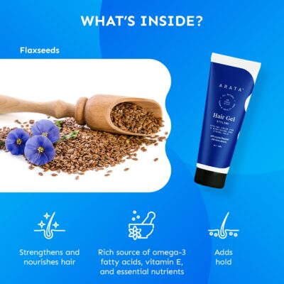 Arata Styling Hair Gel For All Hair Types | Medium to Strong Hold | Tames Flyaways & Adds Definition | Creates Slicked-Back Looks, Adds Texture with Organic Flaxseeds | 50 ML - Image 2