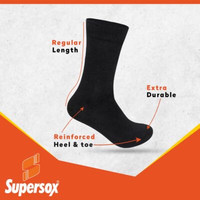 Supersox Formal/Office Crew Socks for Men Made With Premium Cotton. Reinforced Heel & Toe for Extended Durability. Anti Odour & Anti Bacterial - Pack of 3 - Image 2
