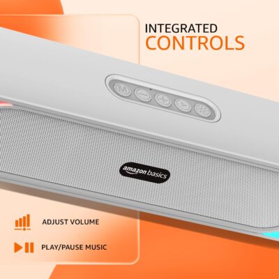 amazon basics SB18R 18W Bluetooth Soundbar with 2000 mAh Battery | 2X Bass | Up to 8 hrs of Playback | RGB LED Lights | Bluetooth 5.3, Aux & USB Connectivity (White) - Image 7