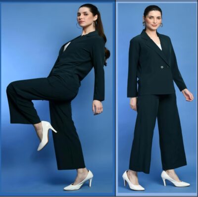 MARCPOLO Women's Sctrachable Cotton Full Sleeves Solid Two Piece Regular Formal Jacket with Pant Co-ord Set for Girls - Image 4