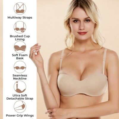 PLUMBURY Women's Nylon Lightly Padded Wired Strapless Multiway Bra - Image 2