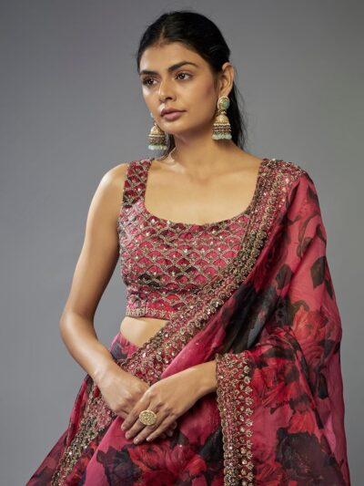 Zeel Clothing Women's Sequins Zari Embroidered Organza Designer Lehenga Choli With Dupatta (7072-Pink-Womens, Free Size, Pink, Semi stitched) - Image 4