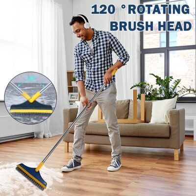 WAZDORF Bathroom Cleaning Brush with Wiper Tiles Cleaning Brush Floor Scrub Bathroom Brush with Long Handle 120° Rotate Bathroom Floor Cleaning Brush Home Kitchen Cleaning Mop… (2 in 1 Brush)… - Image 4