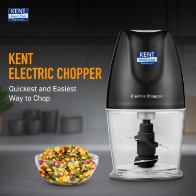 KENT Electric Chopper-B for Kitchen 250 Watt | Chop, Mince, Puree, Whisk, 400 ml Capacity | Stainless Steel Double Chopping Blades | Transparent Chopping Bowl | Anti-Skid | One Touch Operation | Black - Image 2