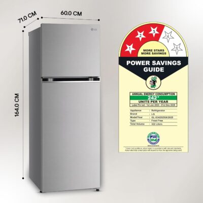LG 322 L 3 Star Frost-Free Smart Inverter Double Door Refrigerator (GL-S342SDSX, Dazzle Steel, Convertible with Express Freeze) - Image 4