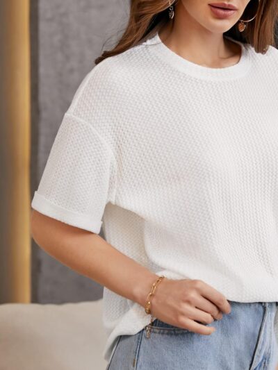 Zilcon Women Fashion Waffle Round Neck Top Half Sleeves Oversized Women Tops |Tops for Woman | Women Fashion |top for Women Stylish Western - Image 3