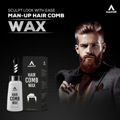 Man-Up Hair Comb Wax | 2-in-1 Men Hair Styling Gel with Comb | Strong Hold Wet look | Long Lasting | Styling Moisturizing – 140ml - Image 2