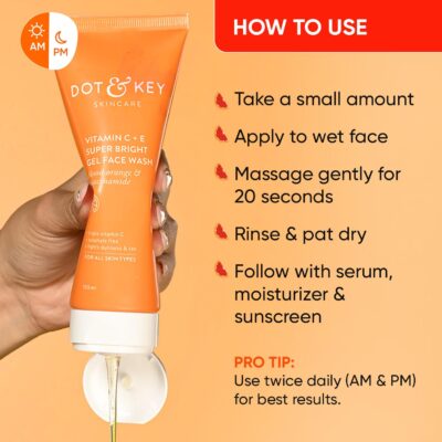 DOT & KEY Vitamin C + E Super Bright Gel Face Wash For Glowing And Brightening Skin | All Skin Types|With Triple Vitamin C| Face Wash For Women & Men|100 Ml - Image 5