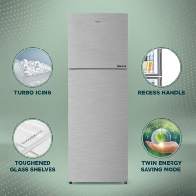 Haier 240 L, 2 Star, 5 In 1 Convertible, Frost Free Double Door Refrigerator (HEF-252DS-P, Dazzle Steel) - Image 2