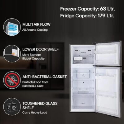 LG 242 L 3 Star Smart Inverter Frost-Free Double Door Refrigerator (GL-I292RPZX, Shiny Steel, Door Cooling+) - Image 3