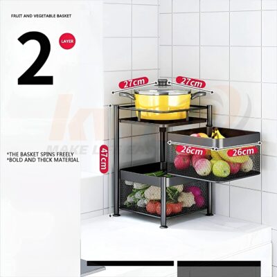 KWER Metal Kitchen Trolley Square Onion Baskets for Storage,Kitchen Accessories Items&Vegetable Basket for Kitchen Organizer Items&Storage Portable Kitchen Accessories with Wheels(Black,Layer-2) - Image 2
