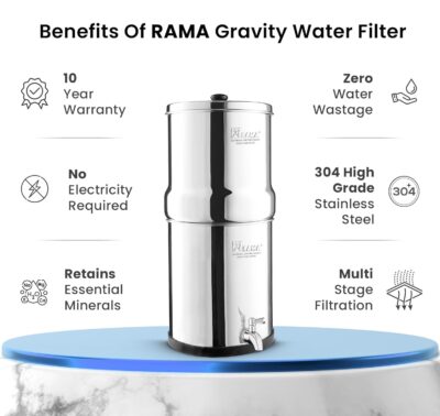 RAMA Gravity Water Filter | 24L Total Capacity (12L Storage) | 304 Stainless Steel Purifier for Home | 10-Year Manufacturer Warranty | Includes 2 Spirit 7" Ceramic Candles & Stainless Steel Tap - Image 5