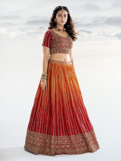 Shopgarb Women's Chinon Silk Embroidered Work Lehenga Choli With Dupatta (GS3194-Orange-wedding-bridal-latest-Semi-stich) - Image 3