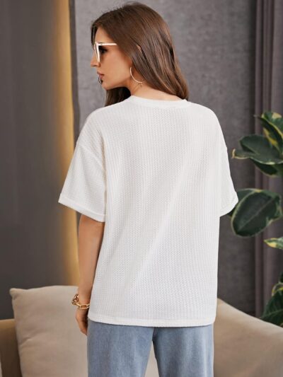 Zilcon Women Fashion Waffle Round Neck Top Half Sleeves Oversized Women Tops |Tops for Woman | Women Fashion |top for Women Stylish Western - Image 2
