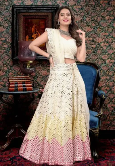 Golakiya saree's Off White Bridal Lehenga choli with Dupatta set for Wedding, Evening, Garba, Haldi - Image 4