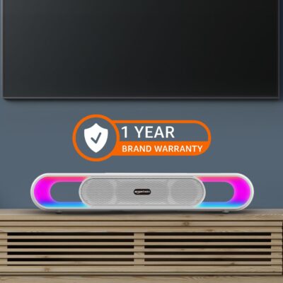 amazon basics SB18R 18W Bluetooth Soundbar with 2000 mAh Battery | 2X Bass | Up to 8 hrs of Playback | RGB LED Lights | Bluetooth 5.3, Aux & USB Connectivity (White) - Image 9