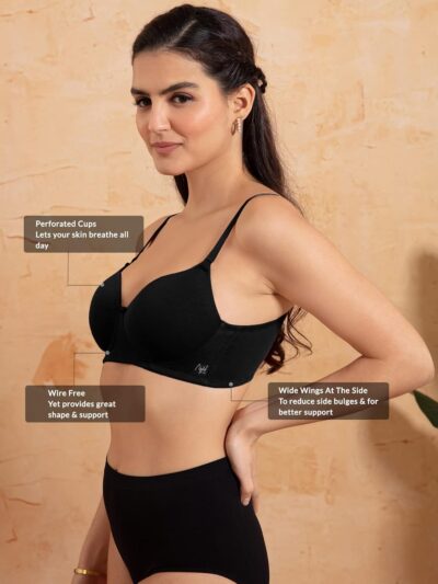 NYKD by Nykaa Breathe Cotton All Day Comfort Padded Non Wired T-Shirt Bra Nyb198 Black (32B) - Image 3