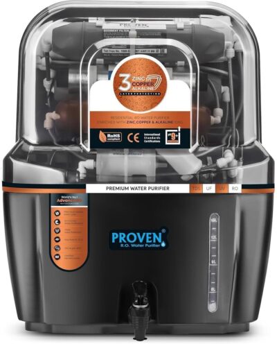 Proven Swift Water Purifier – RO + UV + UF with Copper Zinc Alkaline Technology, TDS Adjuster, 15L Storage Tank, Sleek Black Design, Made in India, ISI | 12 Stage Purification | 1 Year Warranty - Image 2
