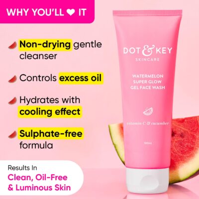 DOT & KEY Watermelon Super Glow Gel Face Wash With Vitamin C&Cucumber|Face Wash For Glowing Skin|Oil Free Face Wash|Removes Excess Oil&Dirt|For Combination & Oily Skin|For Women & Men|100Ml - Image 2