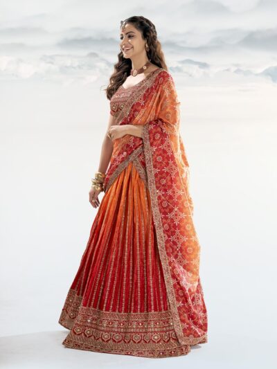 Shopgarb Women's Chinon Silk Embroidered Work Lehenga Choli With Dupatta (GS3194-Orange-wedding-bridal-latest-Semi-stich) - Image 2