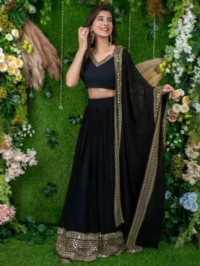 KEDARFAB Women's Georgette Embroidered Lehenga Choli Set | Stylish | Lehenga For Women (Black Eid) - Image 4