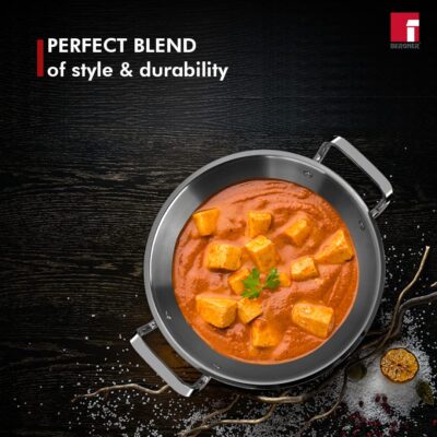 Bergner Tripro Triply Stainless Steel 3 Pc Cookware Set, 24 cm Indian Wok/Kadai with Lid, 22 cm Frypan Without Lid, Fast and Event Heating, Induction Bottom, Gas Ready, Silver - Image 4
