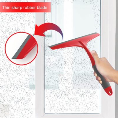 Cello Kleeno Platfrom and Glass Plastic Wiper | Featuring Dual-Purpose Design, Rubberised Handle For Comfortable Grip, Hanging Provision | Ideal for Home, Kitchen & Office | Red and Grey - Image 6