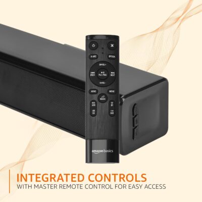 amazon basics Soundbar with Wired Subwoofer, 90W RMS, 2.1 Channel, Remote Control, BT v5.3, HDMI (ARC Cable), Optical, Aux, USB, Compatible with TV, Smart Phones, Tablets, PCs (Black) - Image 6