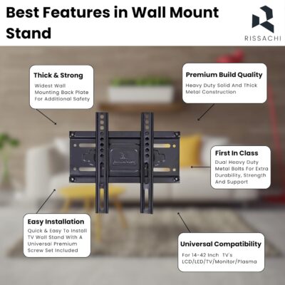 RISSACHI® TV Stand Wall Mount for 14-42 Inch LED TVs | Heavy Duty Wall TV Stand | Adjustable LED Stand | Space-Saving Wall Mount TV Stand | Universal TV Wall Mount for Home & Office - Image 4