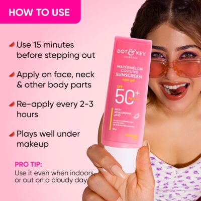 Dot & Key Watermelon Cooling Sunscreen SPF 50+ PA++++ | With Hyaluronic Acid, Instantly Cools Skin, Broad Spectrum Protection | Controls Excess Oil, Checks Tanning, No White Cast, All Skin Types | 50g - Image 7