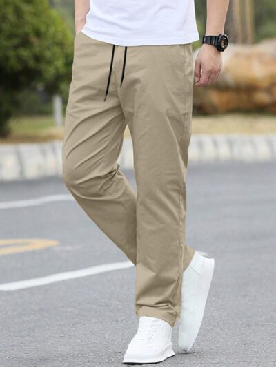 Aahwan Solid Drawstring Relexed Fit Straight Leg Pants for Men's - Image 4