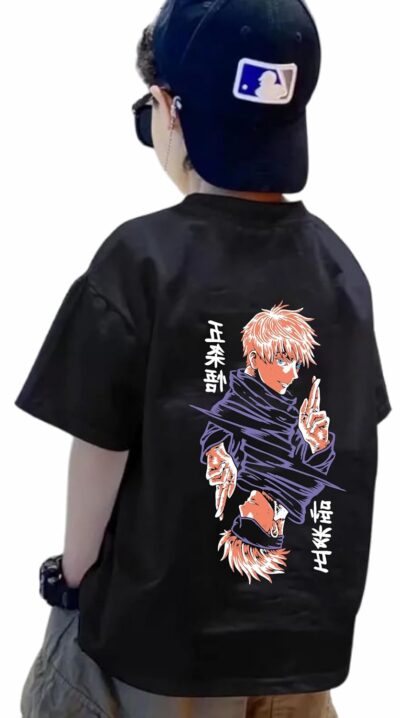 Uniplanet Store Jujutsu Cross Finger Cotton Blend Half Sleeve Regular Fit Printed Boys T-Shirt - Image 3
