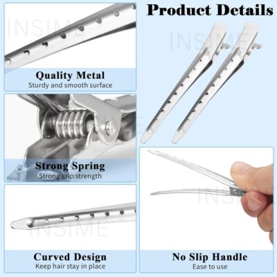 INSIME Alligator Section clips for hair styling | Salon Hair clips for hair styling hair section clips for women | Steel crocodile clips, duckbill clips or alligator clips for hair styling for women - Image 3