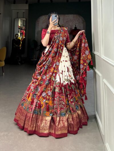KrishuEthnics Women's Wedding Special Tussar Silk With Kalamkari Print Lehenga Choli - Image 2