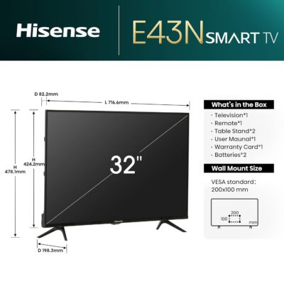 Hisense 80 cm (32 inches) E43N Series HD Ready Smart Google LED TV 32E43N (Black) - Image 4