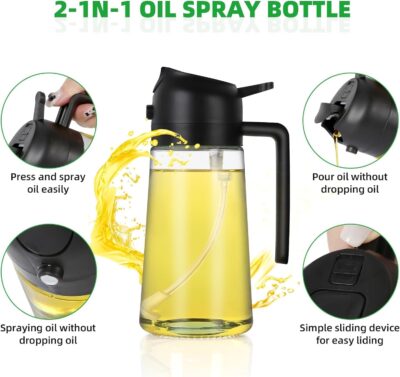 Kettlekane 500ml 2 in 1 Olive Oil Sprayer and Oil Dispenser Bottle for Kitchen, Glass Oil Bottle with Premium Nozzle, Oil Sprayer for Air Fryer, Salad,BBQ,Roasting (Multi Color) (Pack of 1) - Image 2